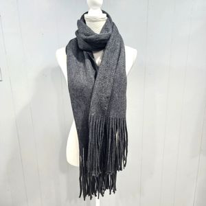 Lucky Brand Dark Charcoal Grey Fringe Scarf Shawl